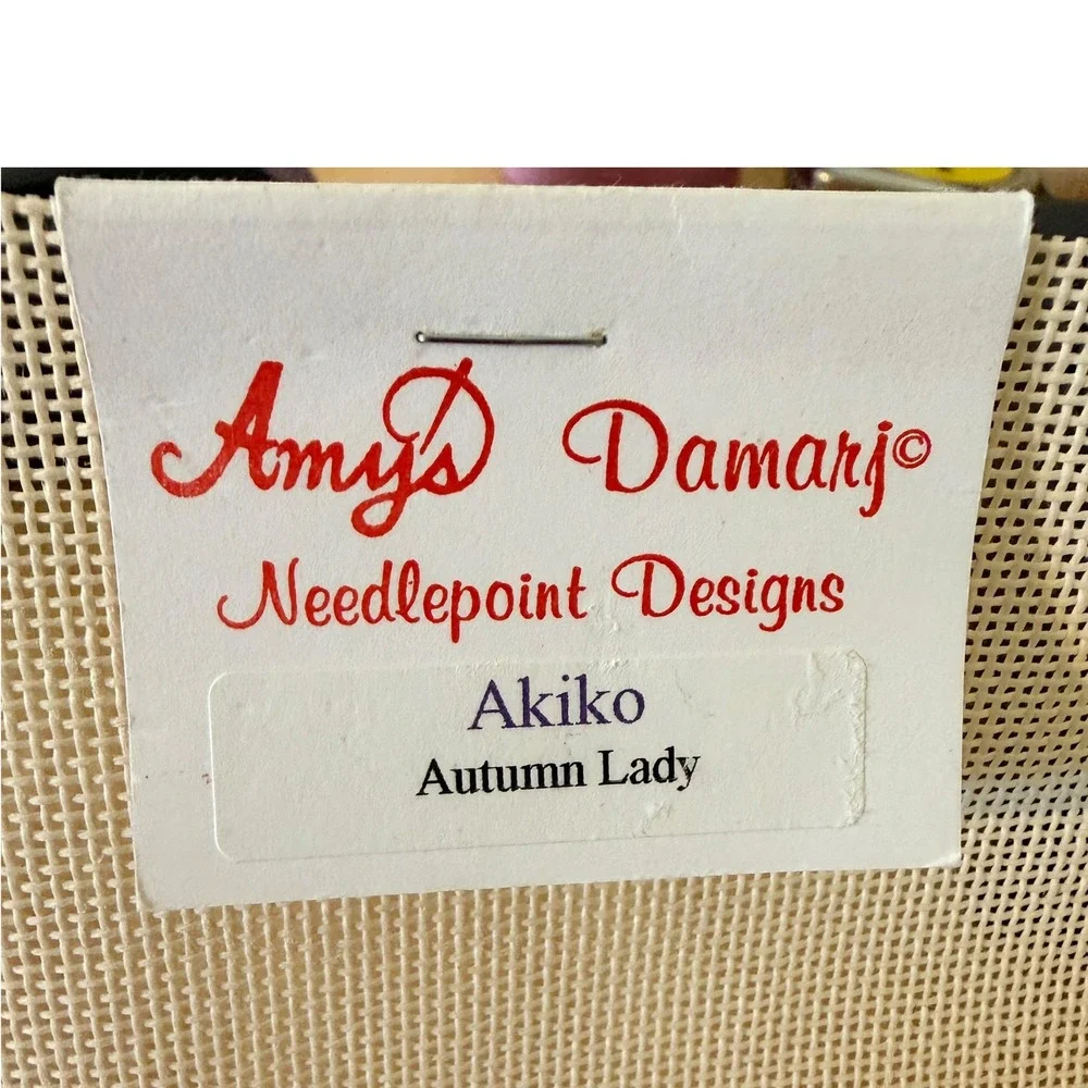 Vintage Amy's Damarj Akiko Autumn Lady Needlepoint Canvas 1990s VERY LARGE